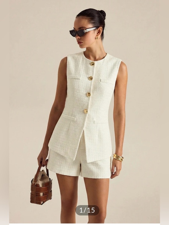 Commense Pants - Commense Metal Button Tweed Vest & Short Set